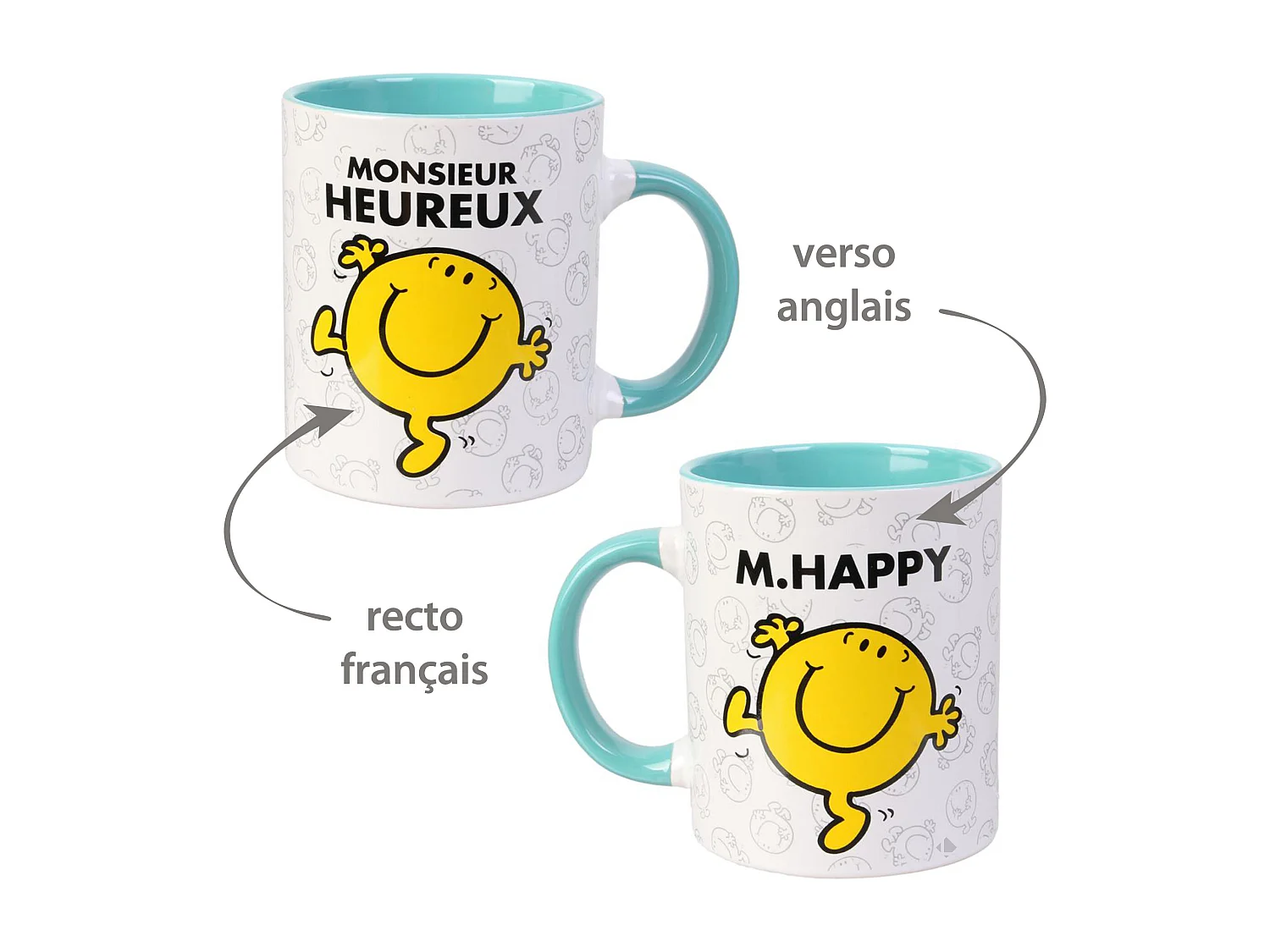 Lot de 2 mugs MONSIEUR MADAME série Bonheur et Heureux