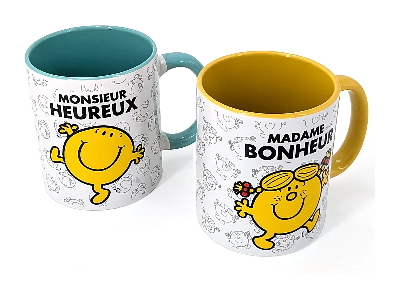Lot de 2 mugs MONSIEUR MADAME série Bonheur et Heureux