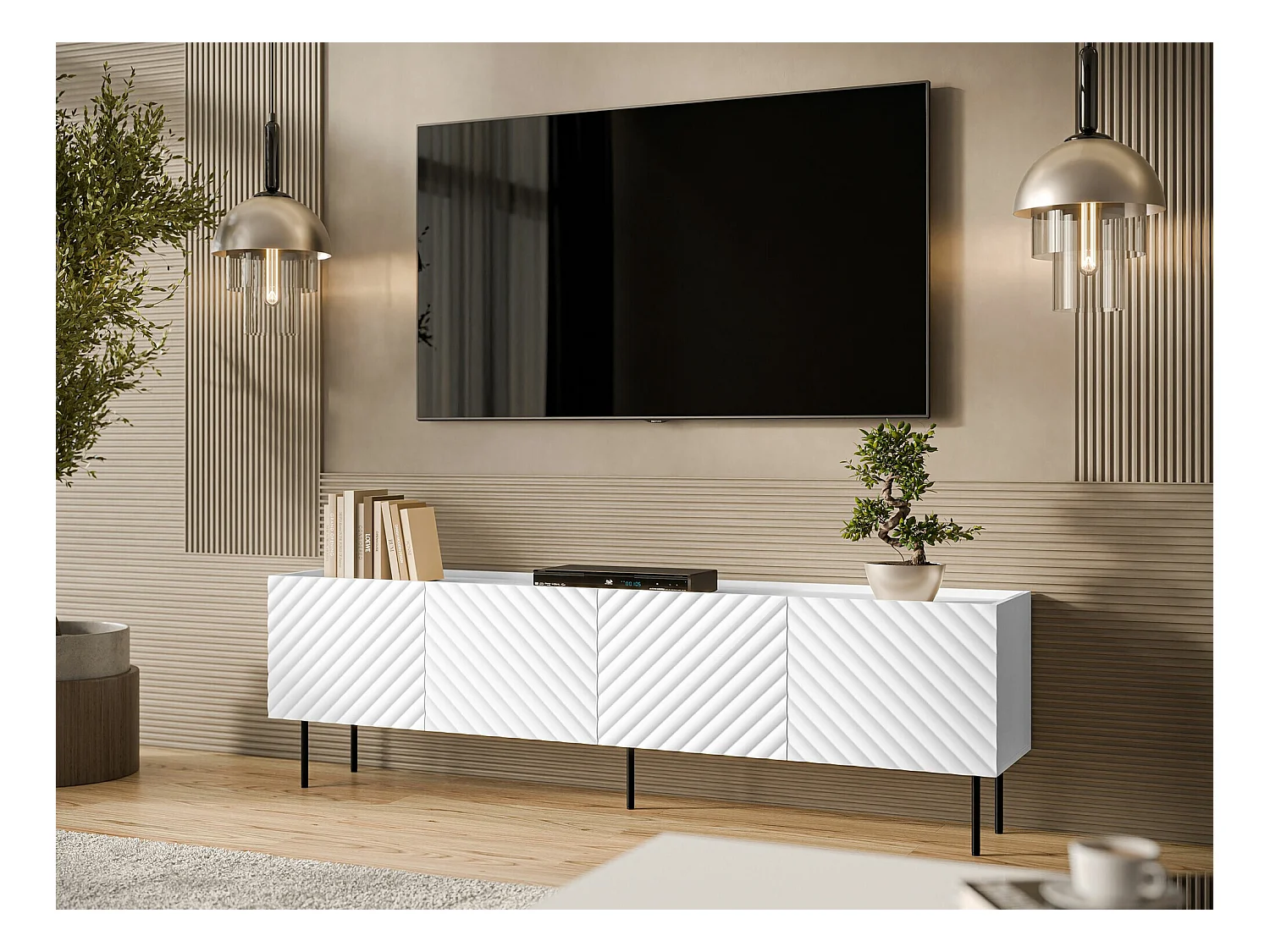 Mobile porta TV Mortali 104, Nero|Bianco, 200x59x40cm