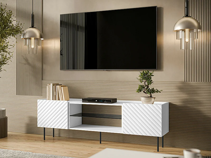 Meuble TV Mortali 105, Noir|Blanc, 181x59x40cm
