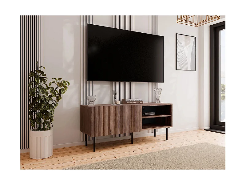 Meuble TV Melala 103, Noir|Noyer, 150x58x42cm