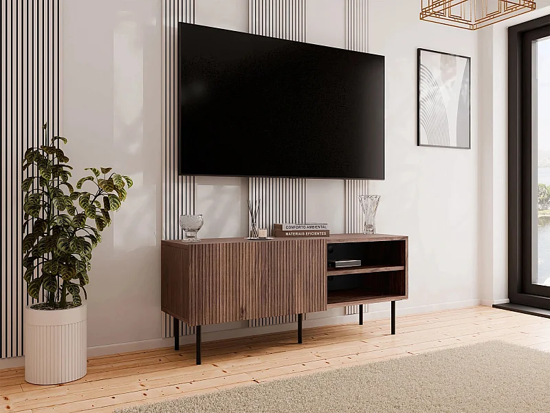 Meuble TV Melala 103, Noir|Noyer, 150x58x42cm