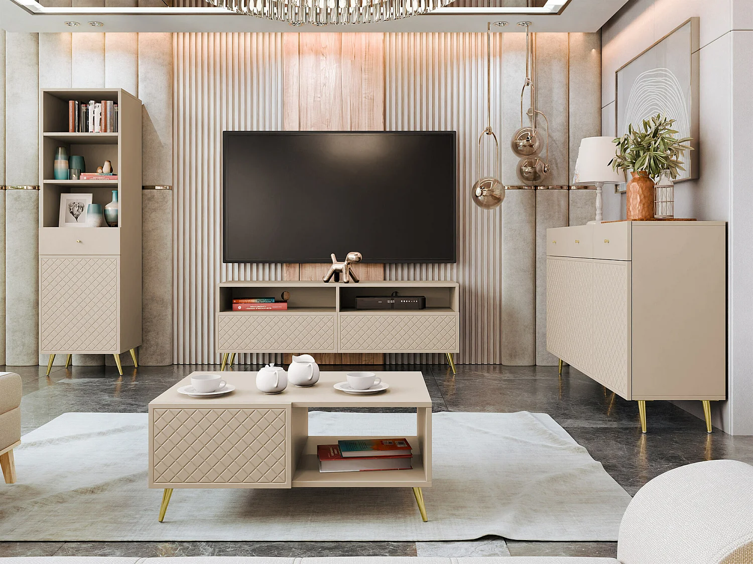 Meuble TV Comfivo Nuromo 112, Beige, 150x57x42cm