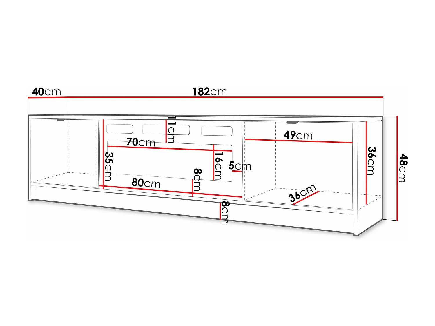 Meuble TV Comfivo Larmire 109, Blanc, 182x48x40cm