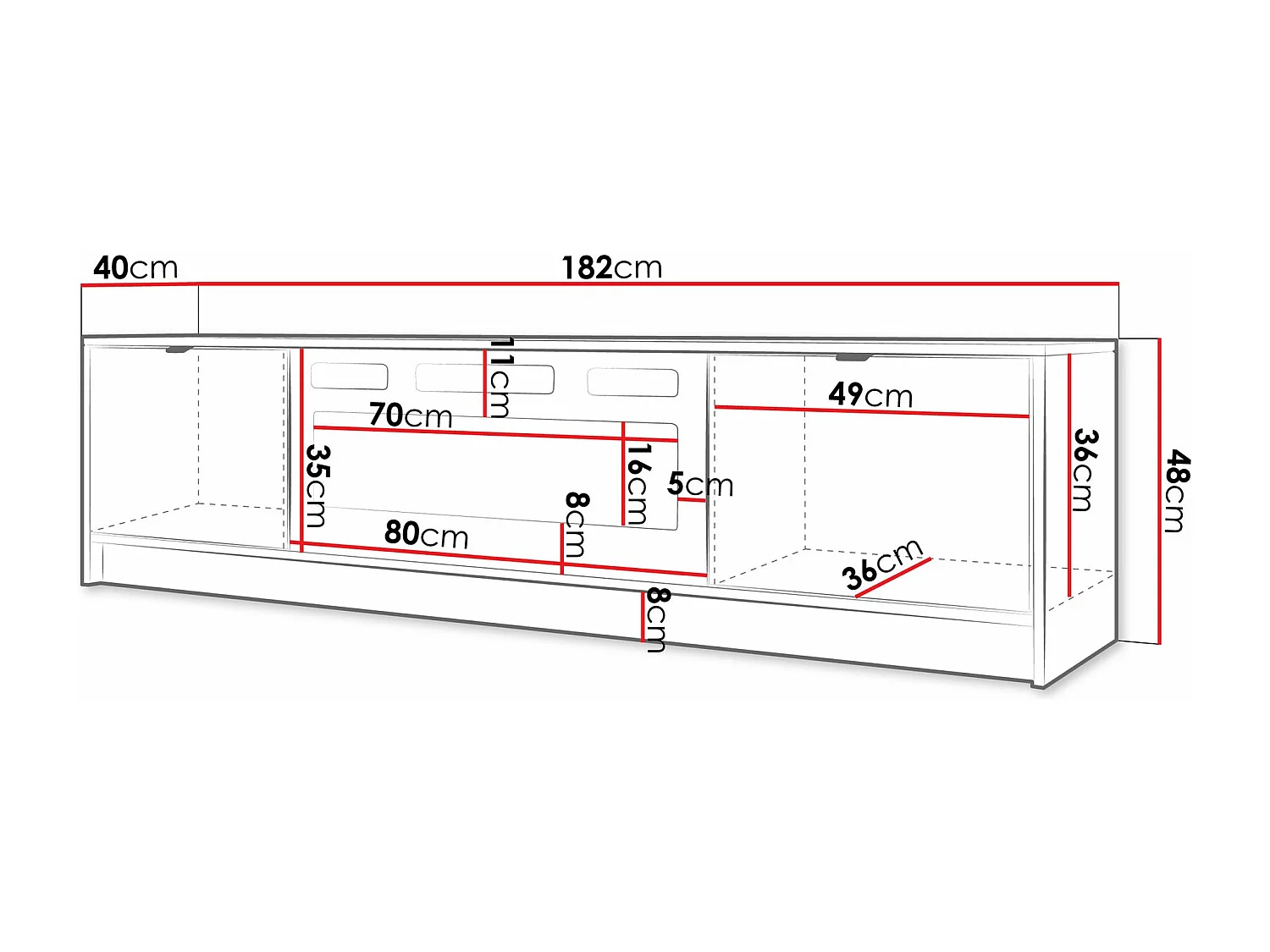 Meuble TV Comfivo Larmire 109, Blanc, 182x48x40cm