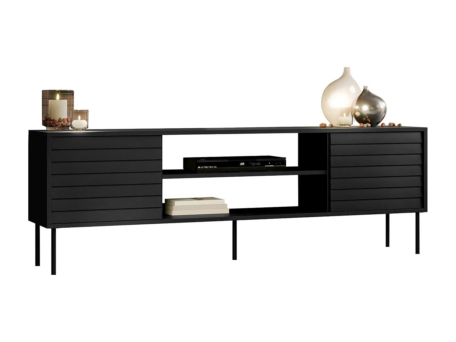 Meuble TV Flosoru 104, Noir, 180x60x40cm