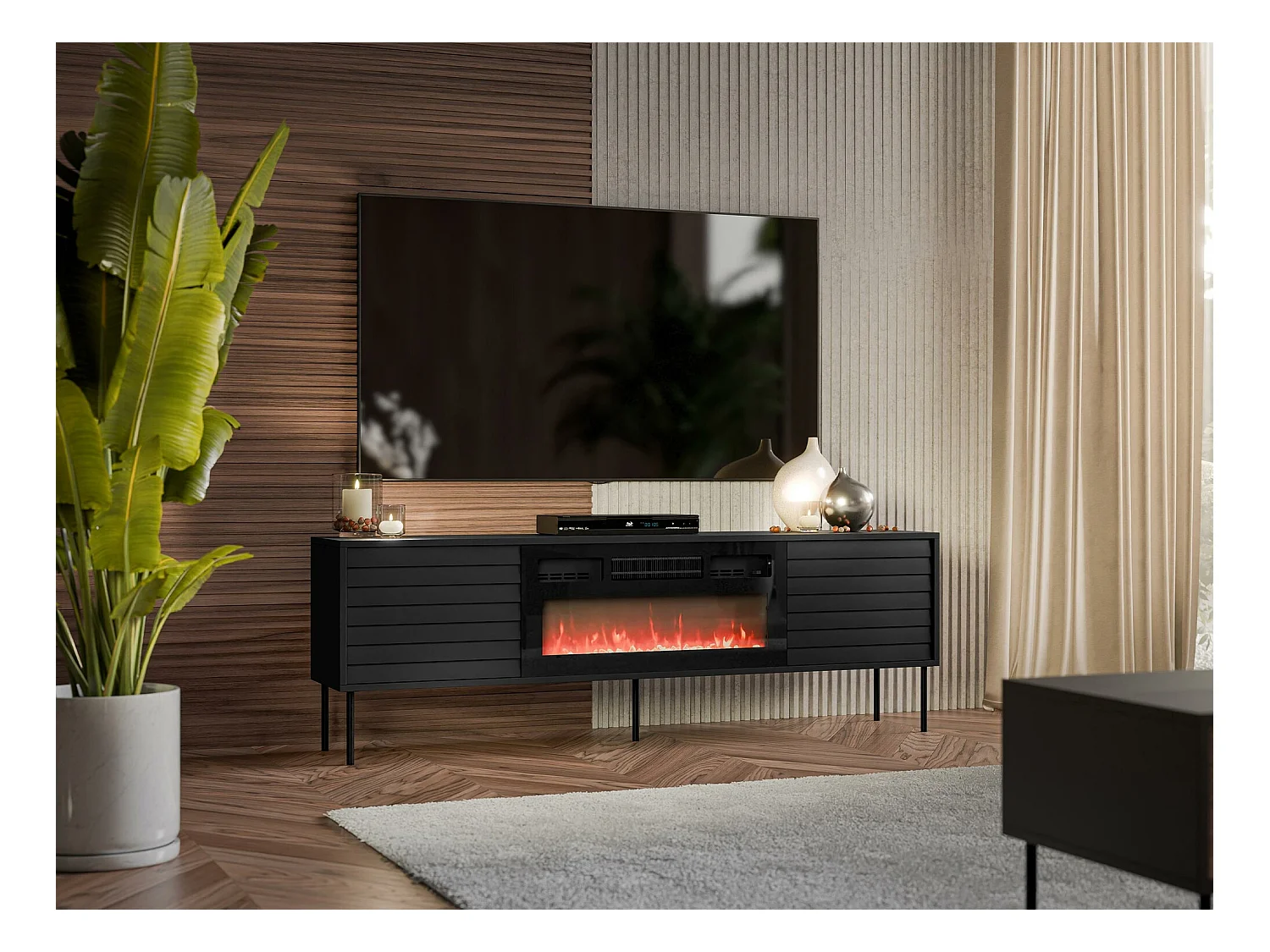 Meuble TV Flosoru 108, Noir, 180x60x40cm