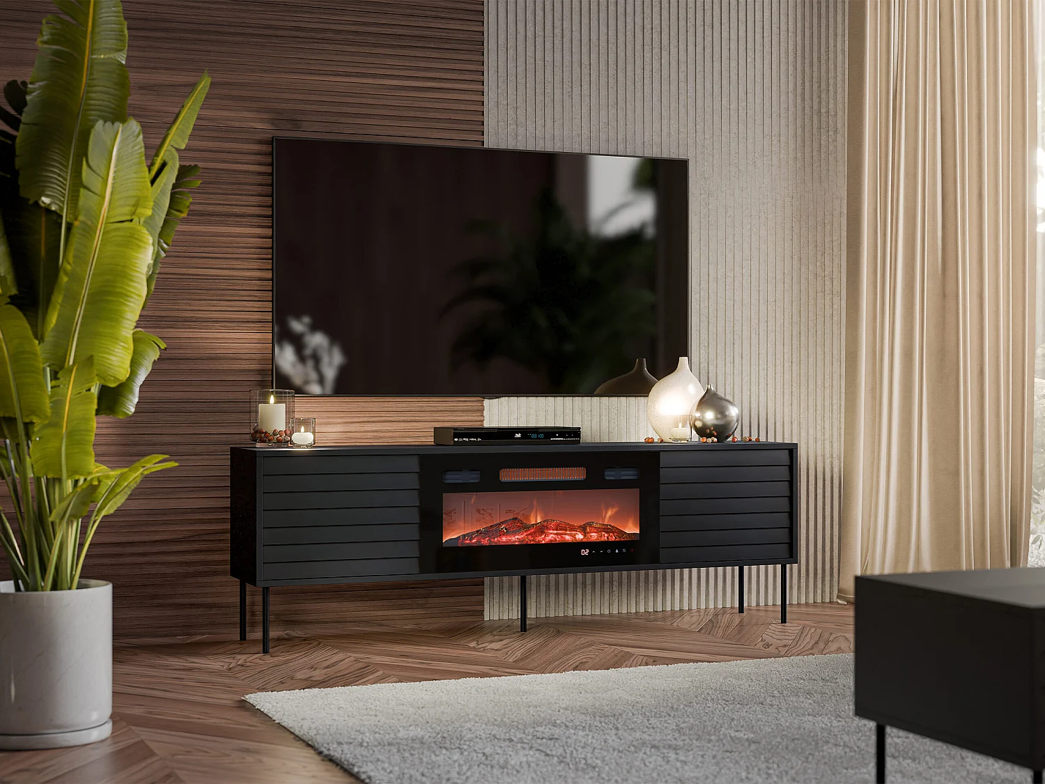 Meuble TV Flosoru 108, Noir, 180x60x40cm