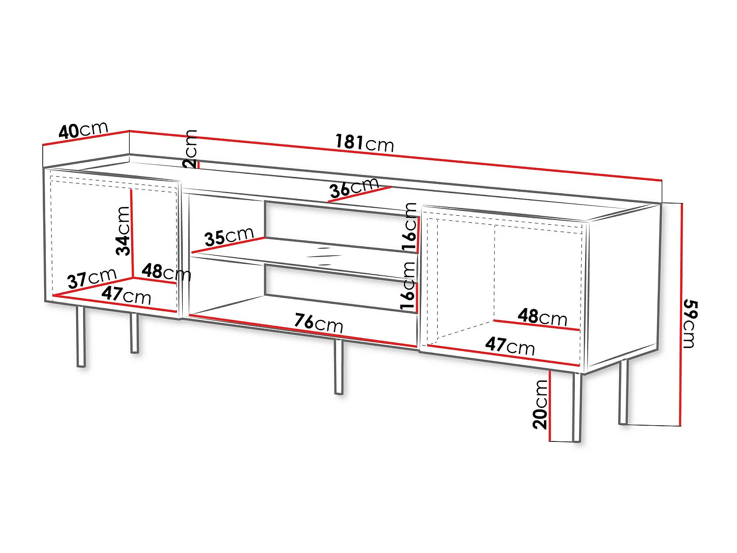 Meuble TV Sillen II, Nombre de portes: 2, 18x6x4cm