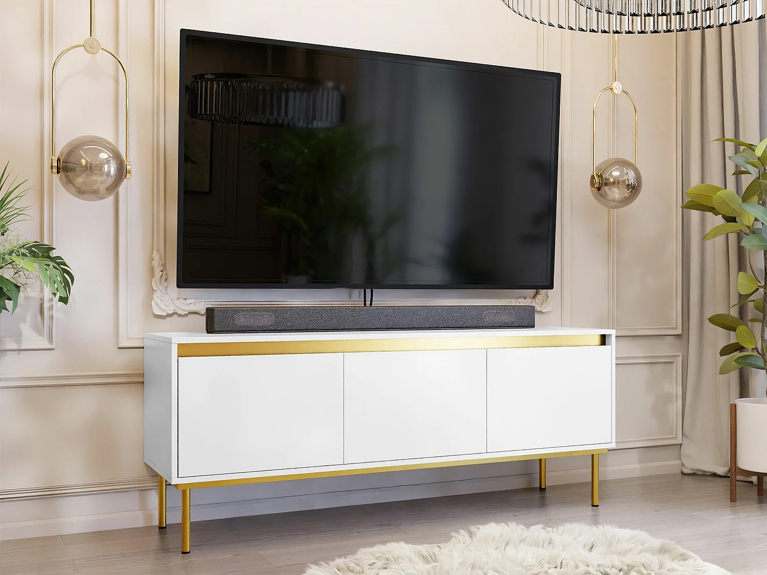 Mobile porta TV Comfivo 494, D'oro|Bianco, 150x60x40cm