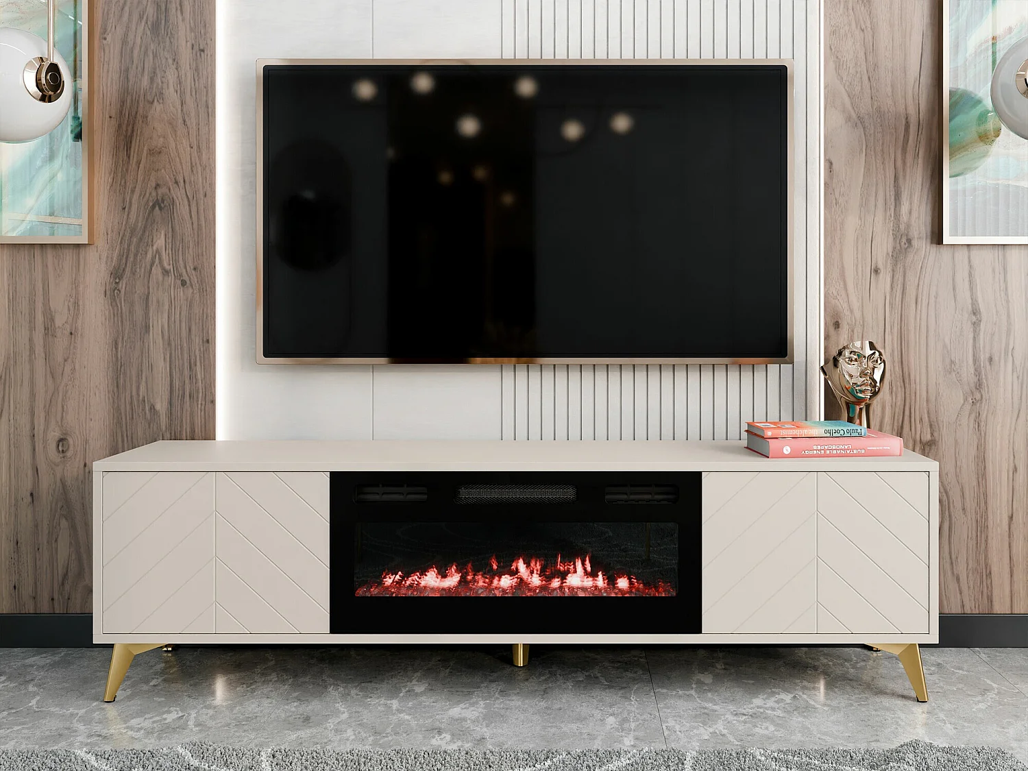 Meuble TV Comfivo Camlue 110, Beige, 184x53x40cm