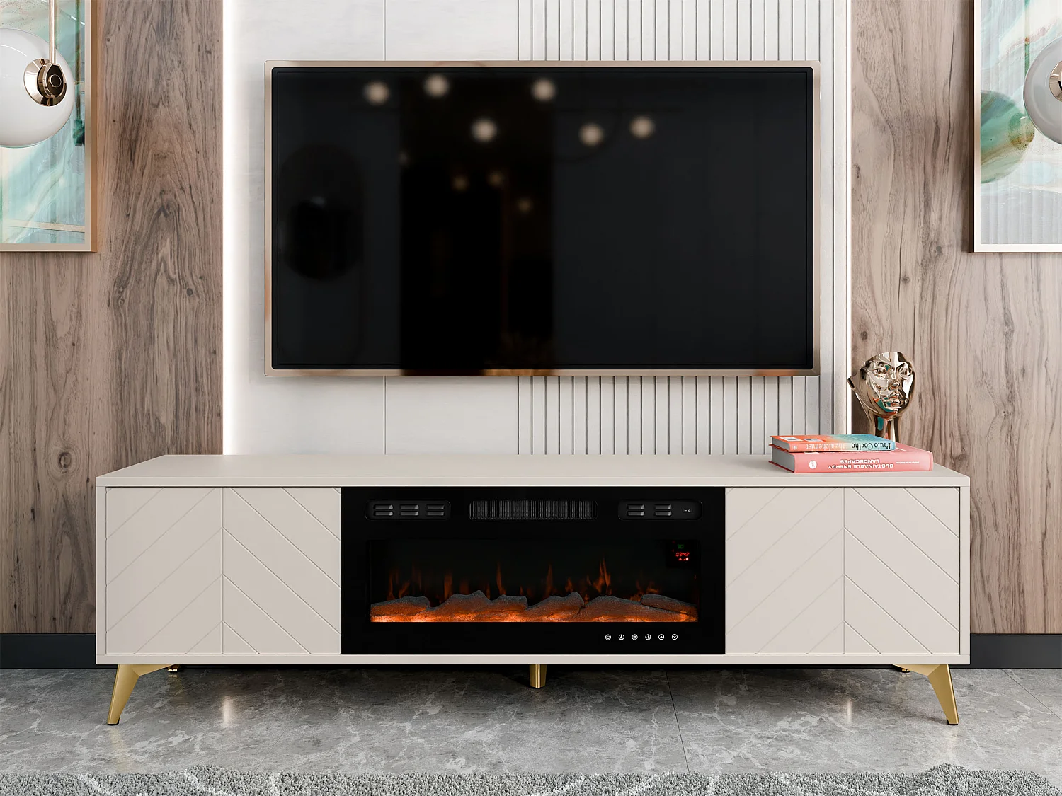 Meuble TV Comfivo Camlue 110, Beige, 184x53x40cm