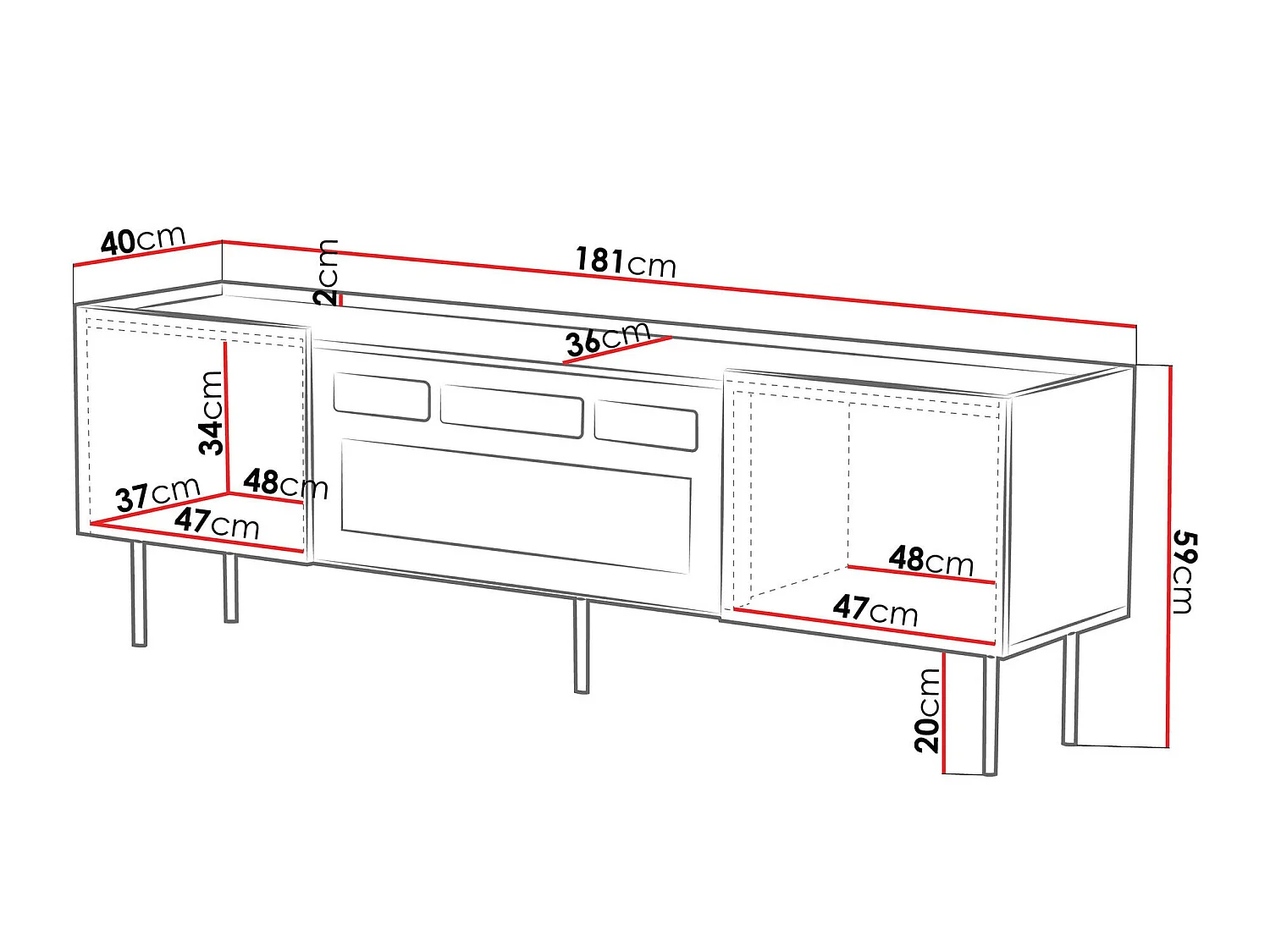 Meuble TV Sillen III, Nombre de portes: 2, 18x6x4cm