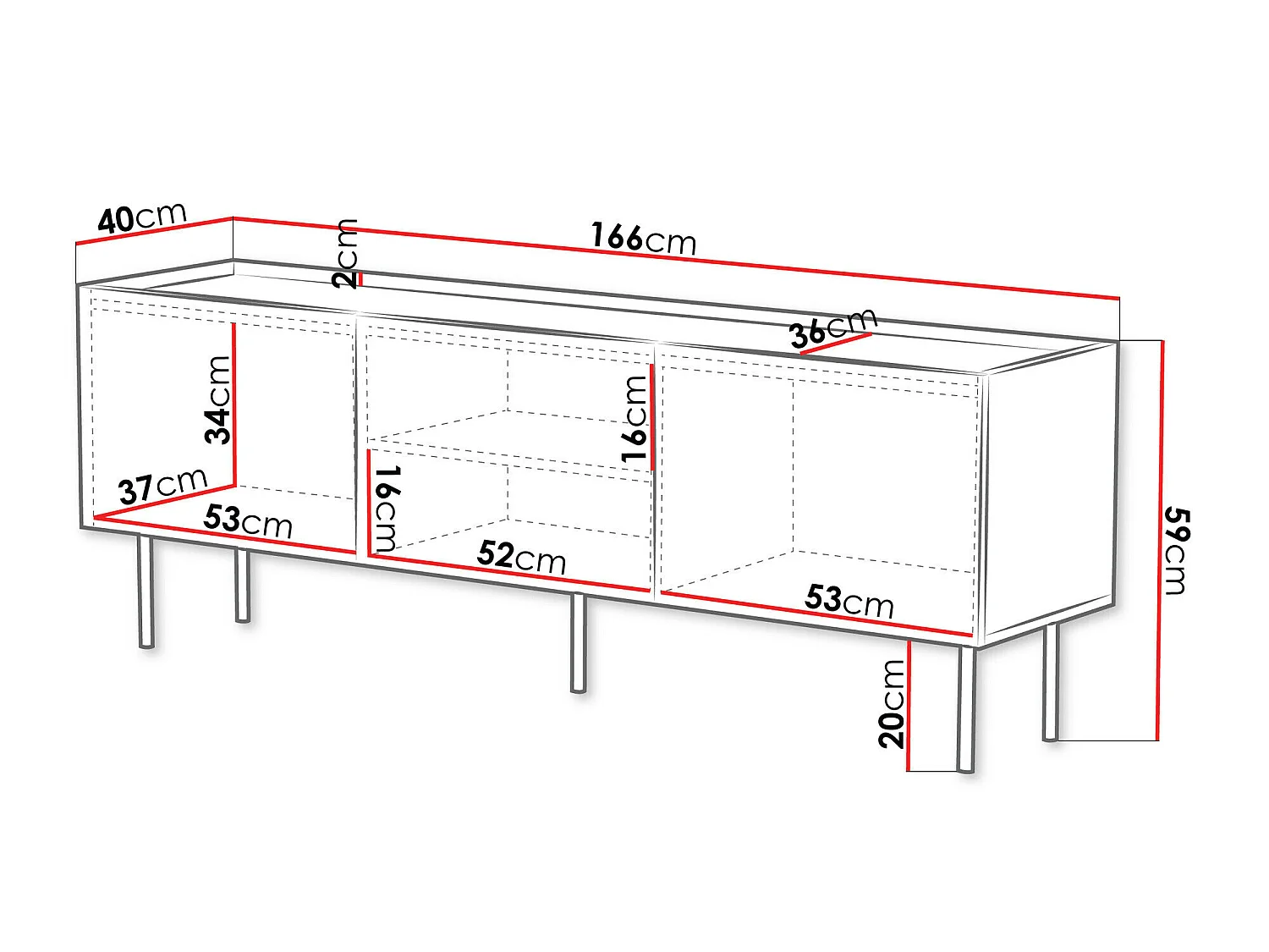 Meuble TV Sillen, Le nombre de portes: 3, 17x6x4cm