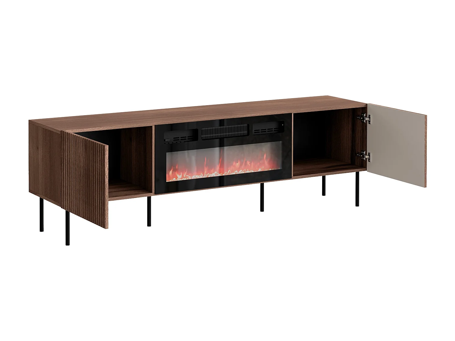 Meuble TV Melala 107, Noir|Noyer, 181x58x42cm