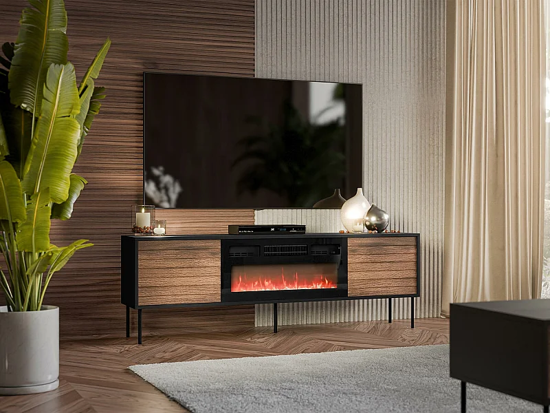 Meuble TV Flosoru 108, Noyer|Noir, 180x60x40cm