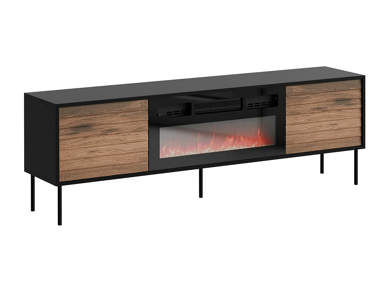 Meuble TV Flosoru 108, Noyer|Noir, 180x60x40cm