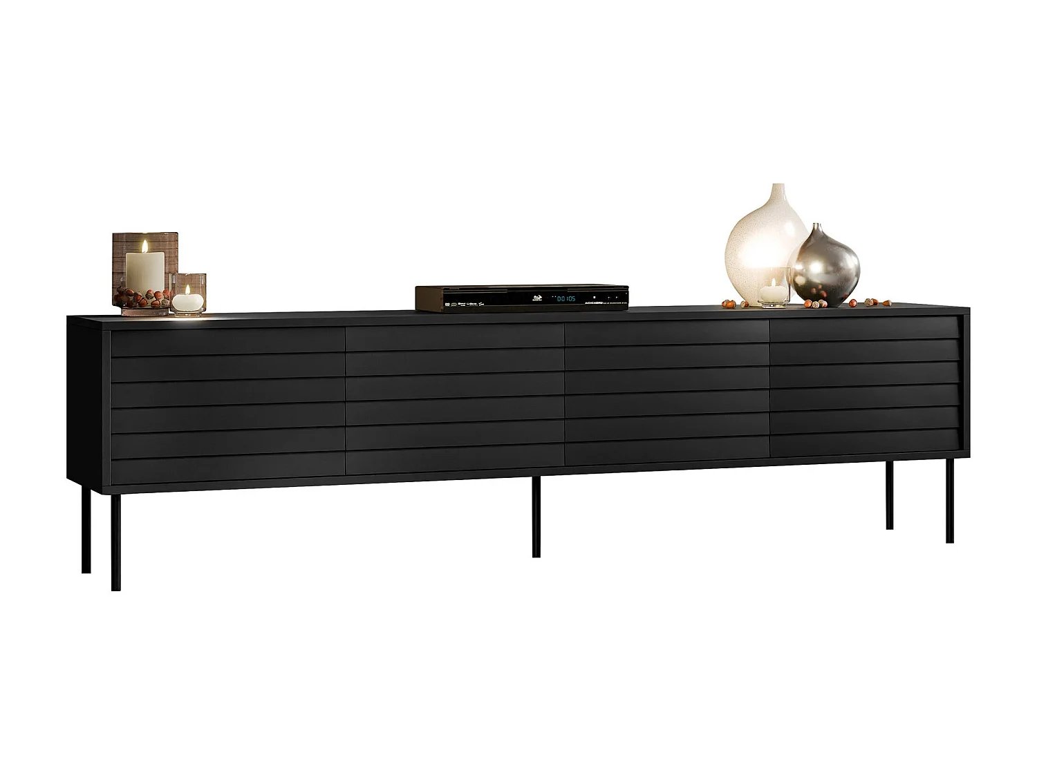 Meuble TV Flosoru 105, Noir, 200x55x40cm