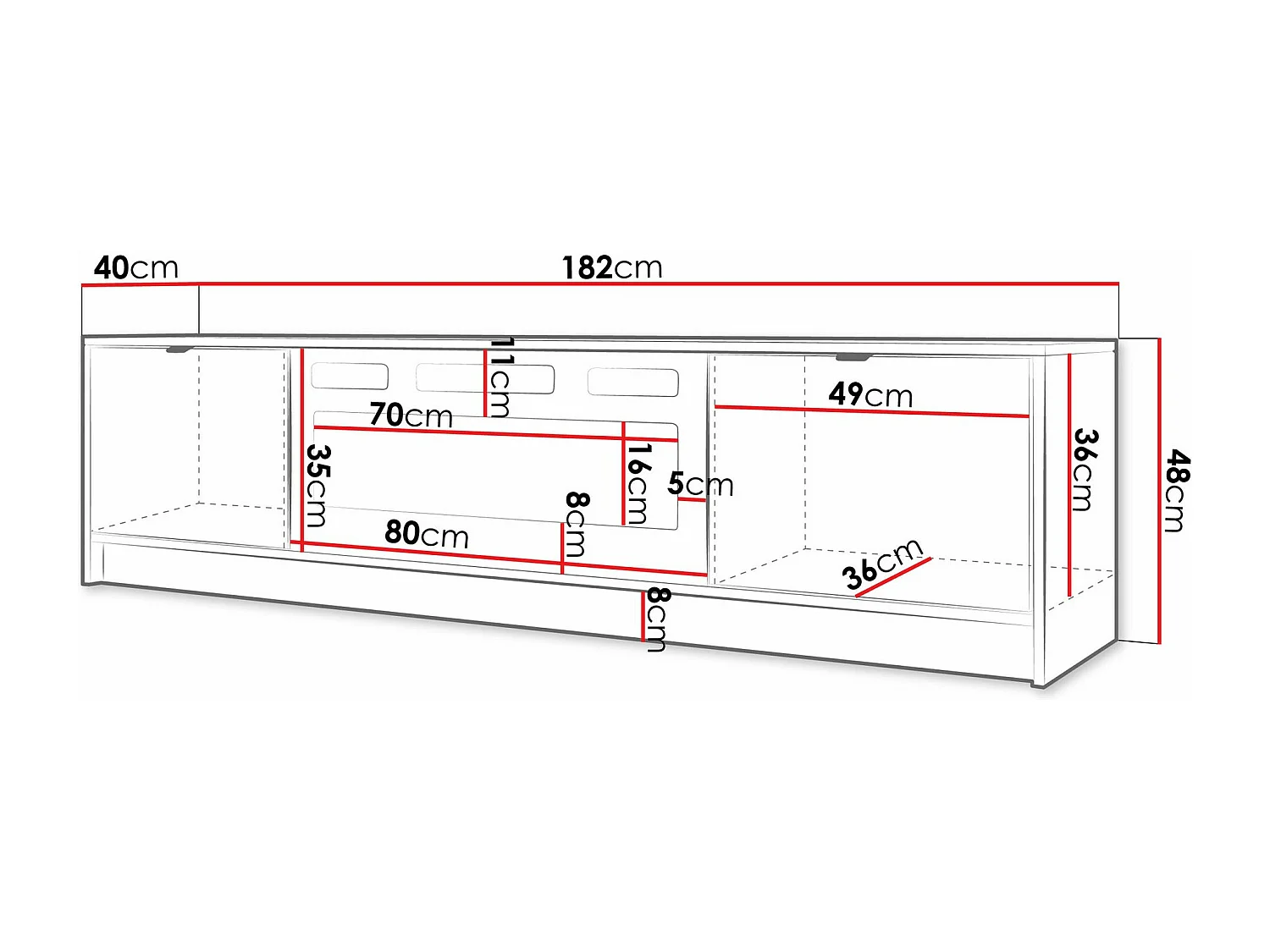 Meuble TV Comfivo Larmire 109, Noir, 182x48x40cm
