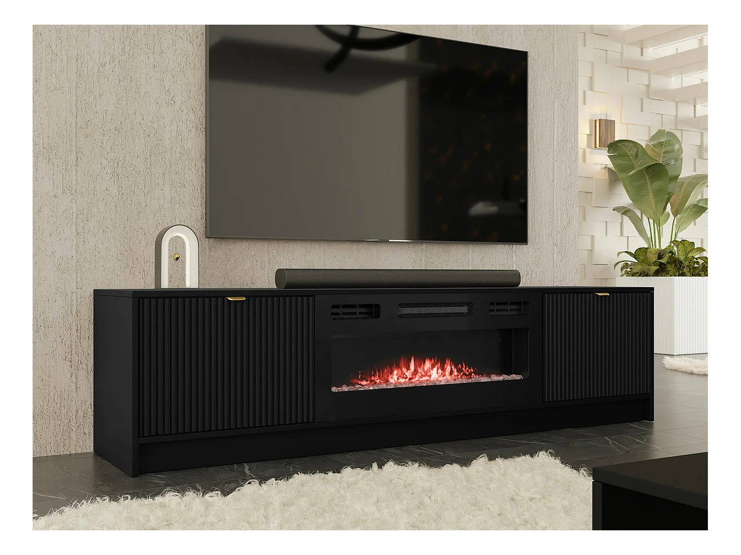 Meuble TV Comfivo Larmire 109, Noir, 182x48x40cm