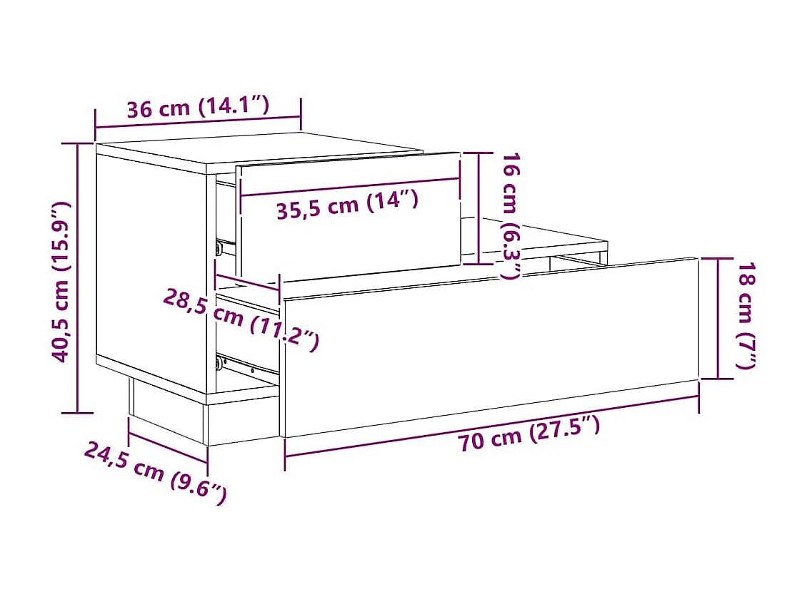 Nachttisch mit LED-Leuchten Grau Sonoma 70x36x40,5 cm