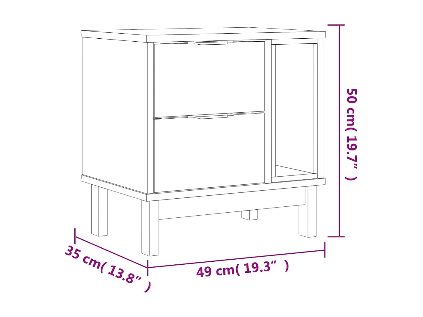 Comodino FLAM 49x35x50 cm in Legno Massello di Pino