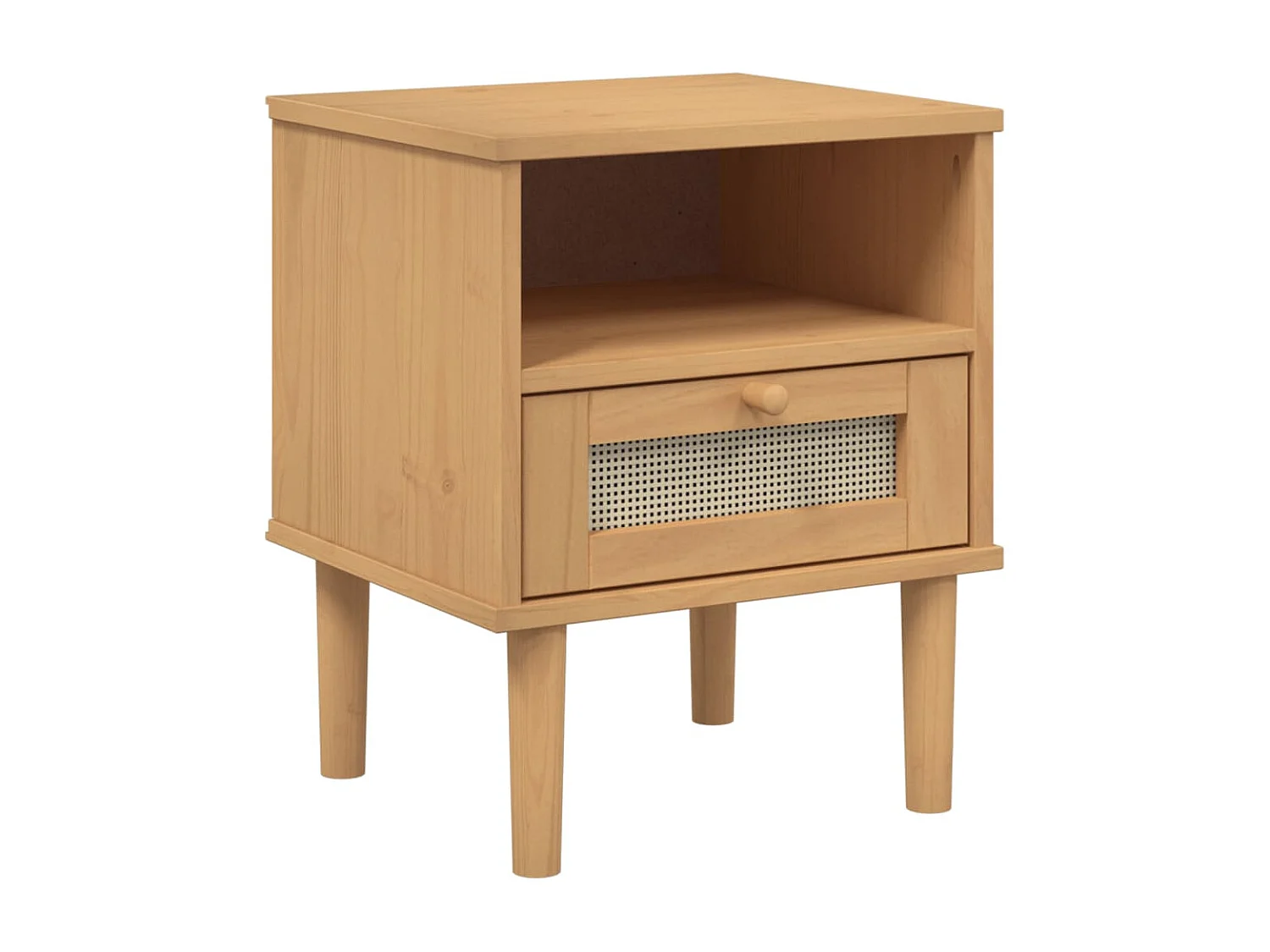 Comodino SENJA Marrone Aspetto Rattan 40x35x48 cm in Legno Pino