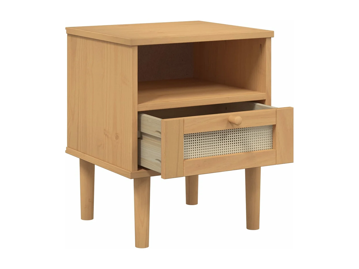 Comodino SENJA Marrone Aspetto Rattan 40x35x48 cm in Legno Pino