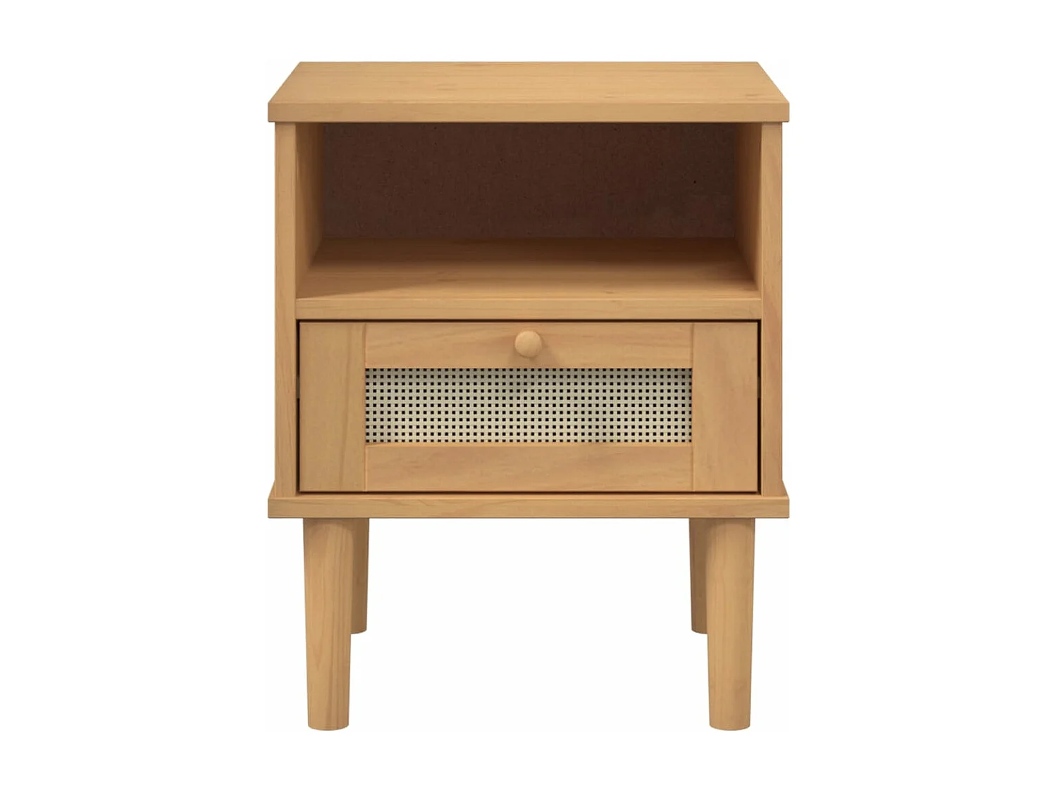 Comodino SENJA Marrone Aspetto Rattan 40x35x48 cm in Legno Pino