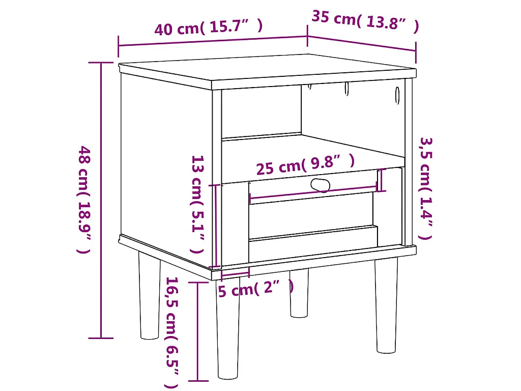 Table de chevet SENJA aspect de rotin marron bois de pin massif