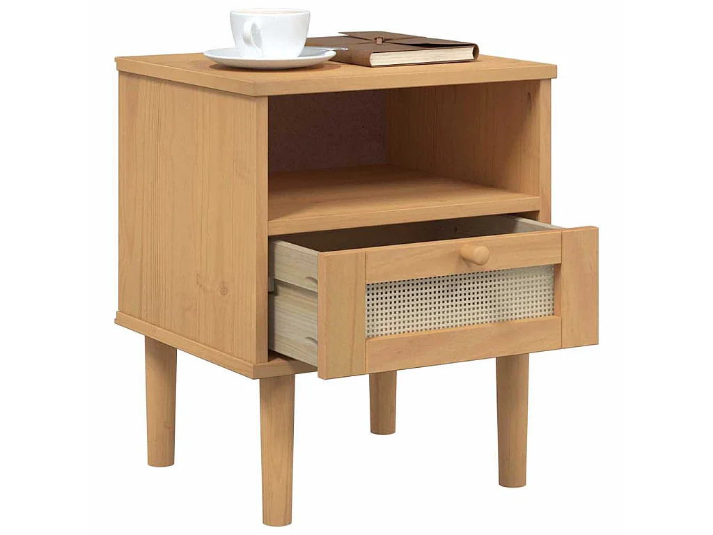 Table de chevet SENJA aspect de rotin marron bois de pin massif