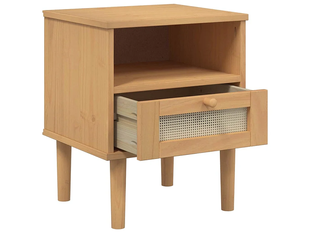 Table de chevet SENJA aspect de rotin marron bois de pin massif