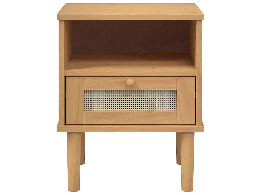 Table de chevet SENJA aspect de rotin marron bois de pin massif