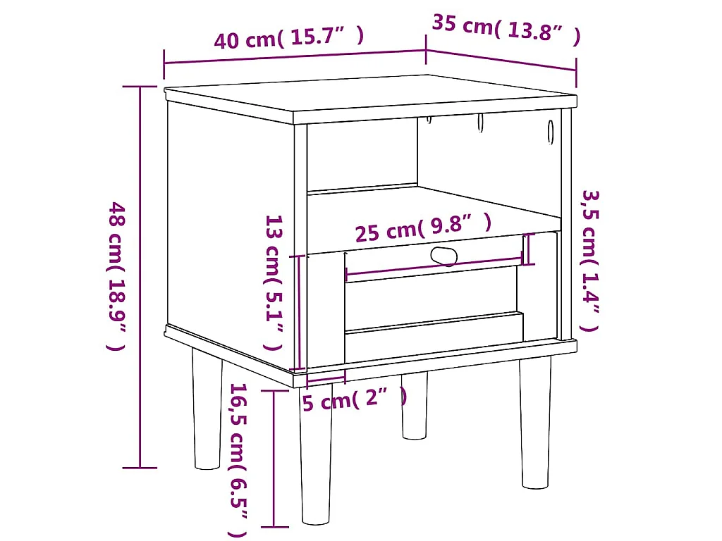 Table de chevet SENJA aspect de rotin marron bois de pin massif