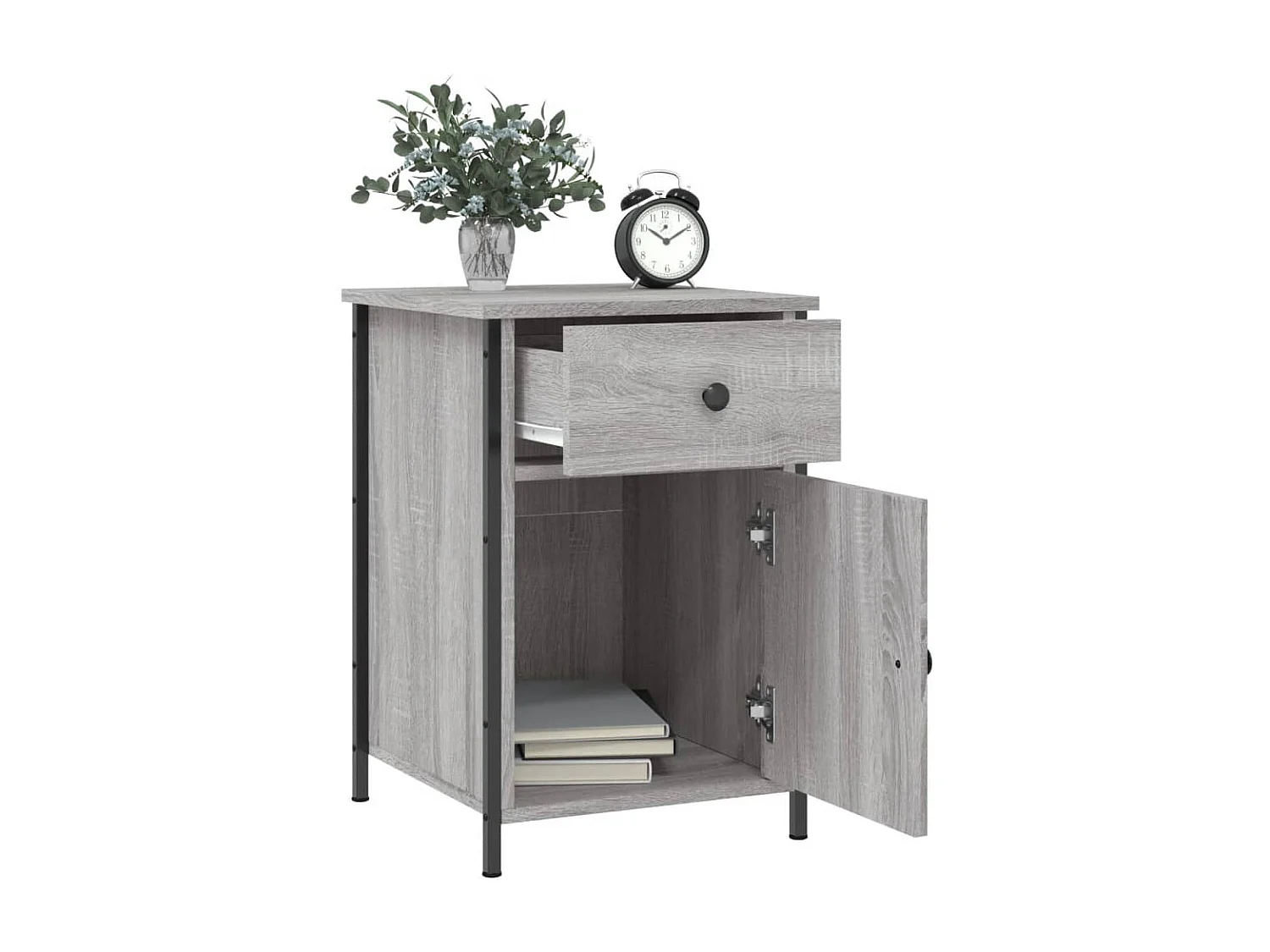 Nachtkastje 40x42x60 cm bewerkt hout grijs sonoma eikenkleurig