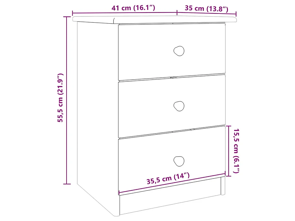 Table de chevet ALTA blanc 41x35x55,5 cm bois de pin massif
