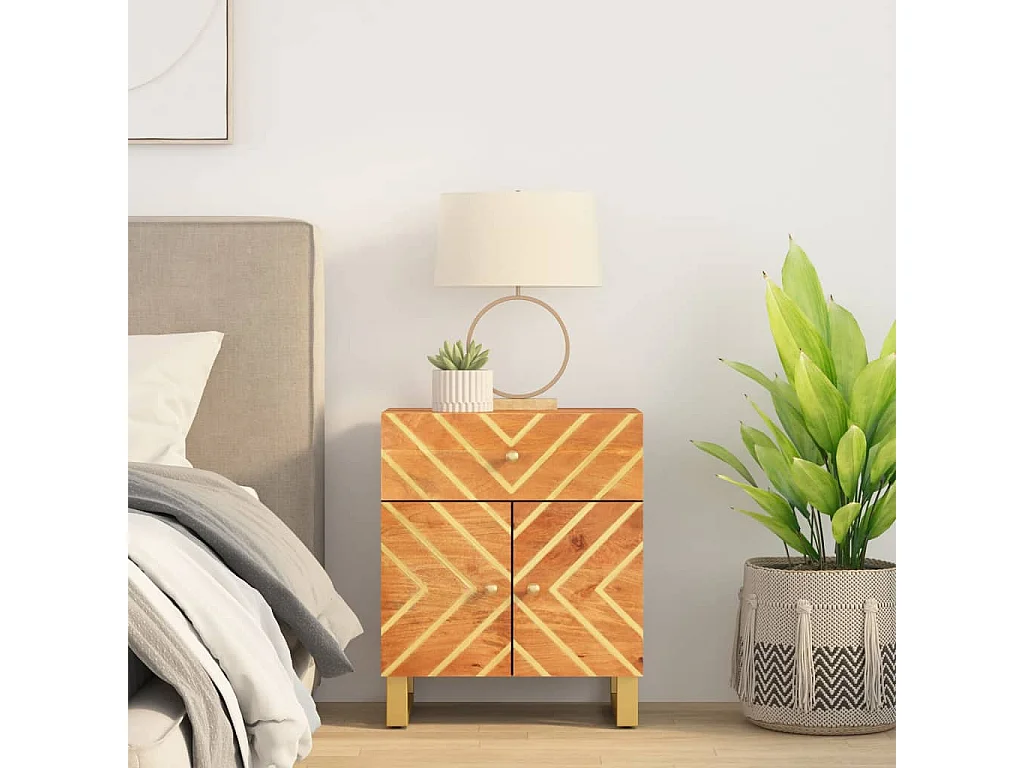 Table de chevet marron et noir 50x33x60 cm bois manguier solide