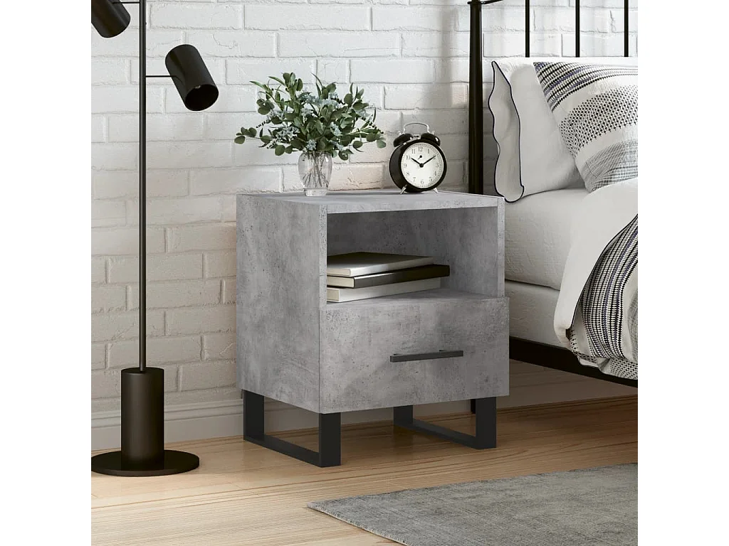 Comodino Grigio Cemento 40x35x47,5 cm in Legno Multistrato