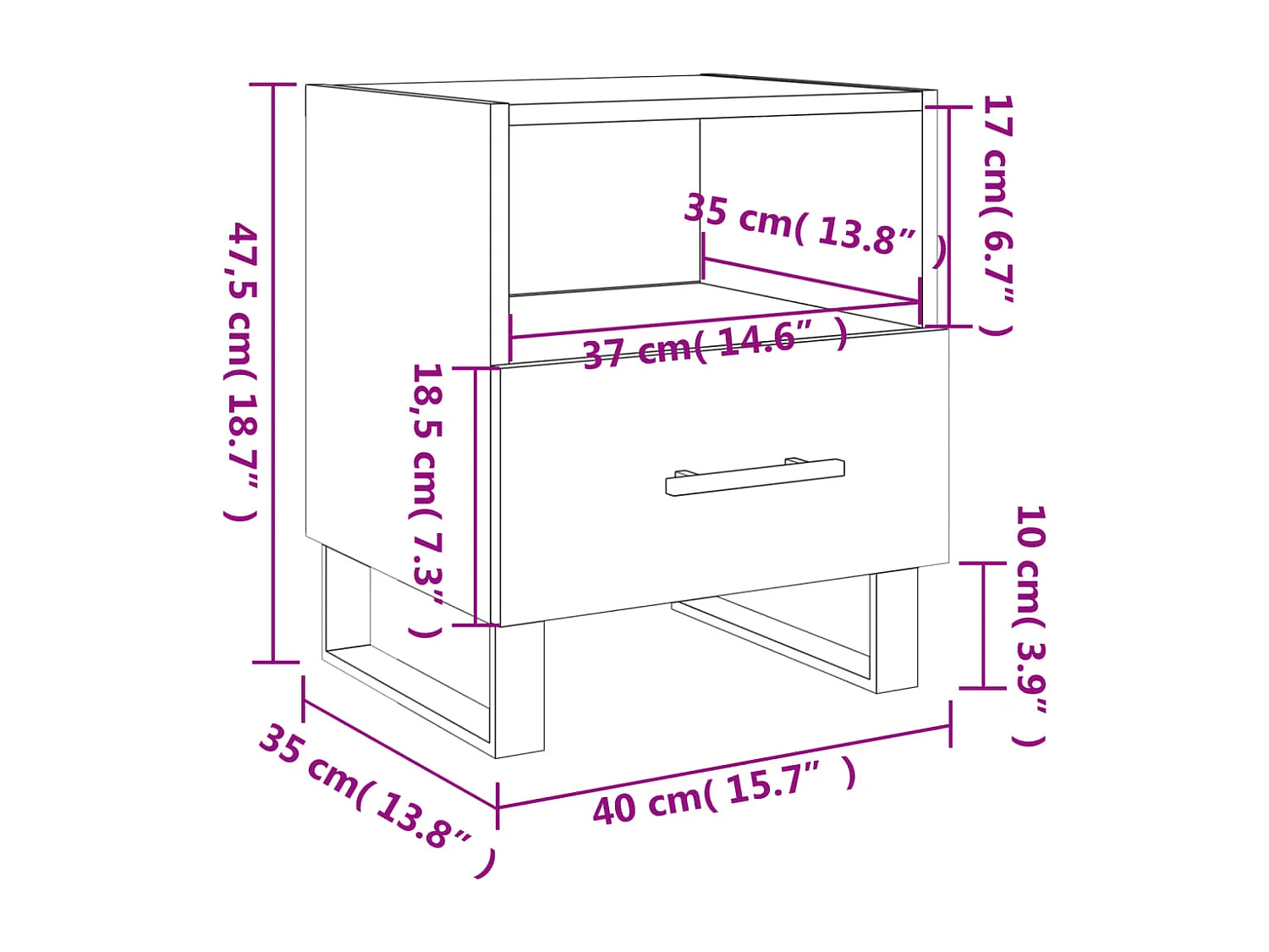 Comodino Grigio Cemento 40x35x47,5 cm in Legno Multistrato