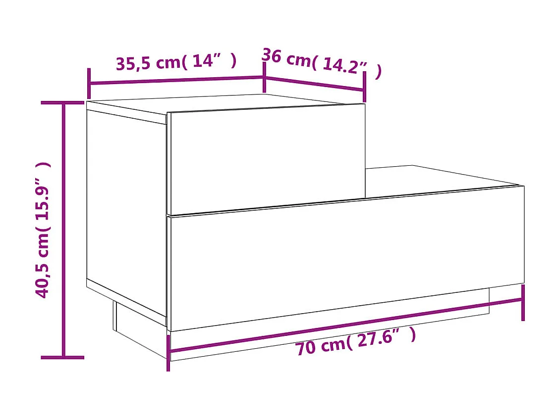 Table de chevet avec lumières LED blanc 70x36x40,5 cm