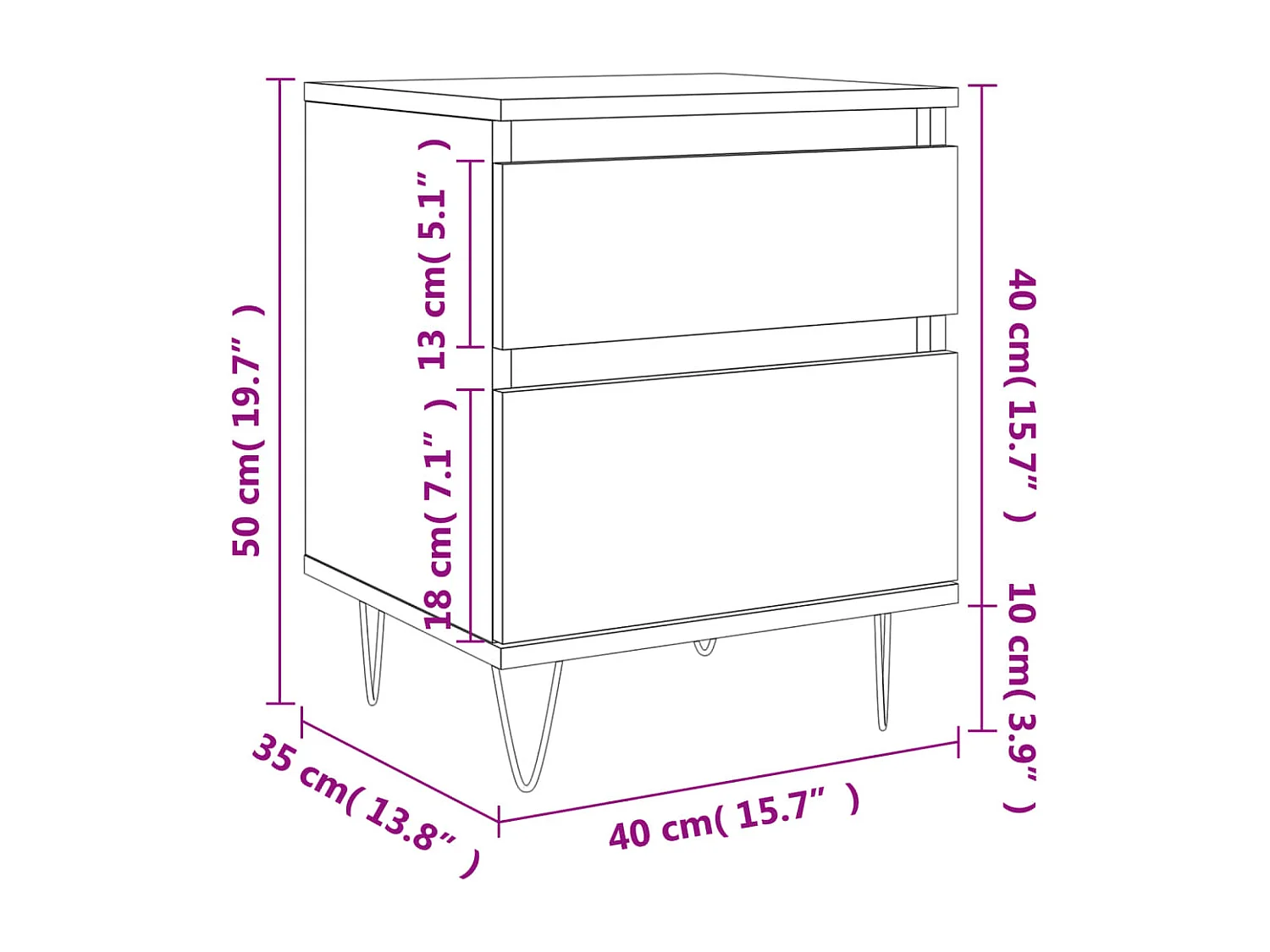 Nachtkastjes 2 st 40x35x50 cm bewerkt hout bruin eikenkleur
