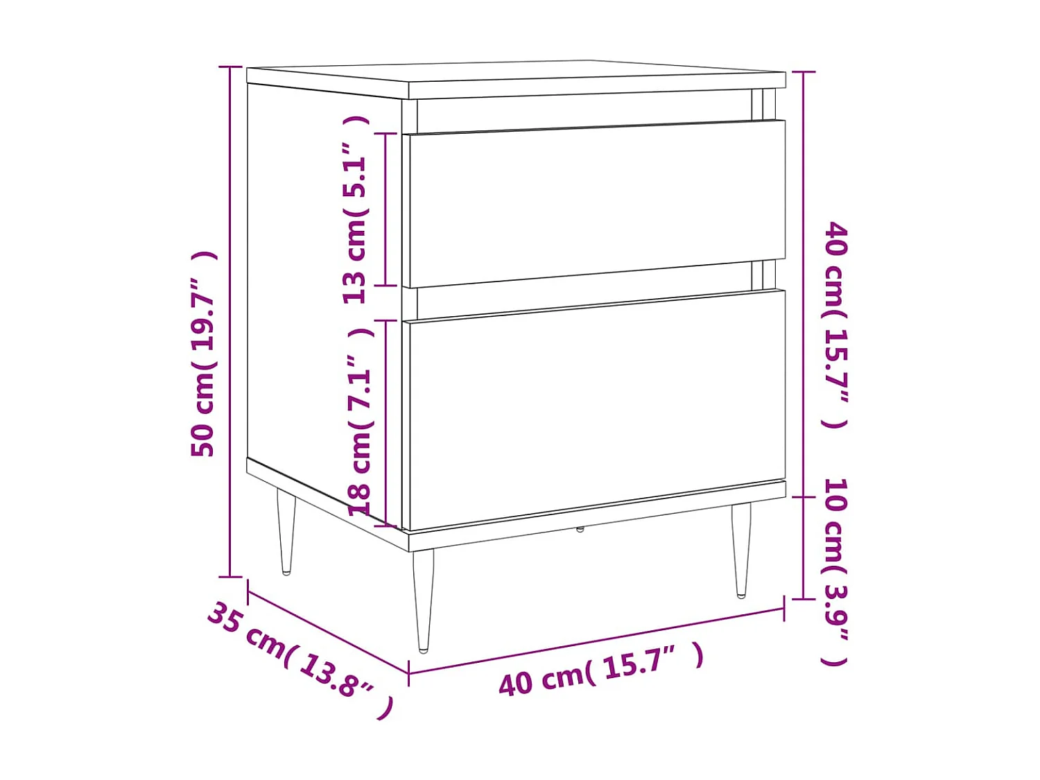 Tables de chevet 2 pcs sonoma gris 40x35x50 cm bois ingénierie