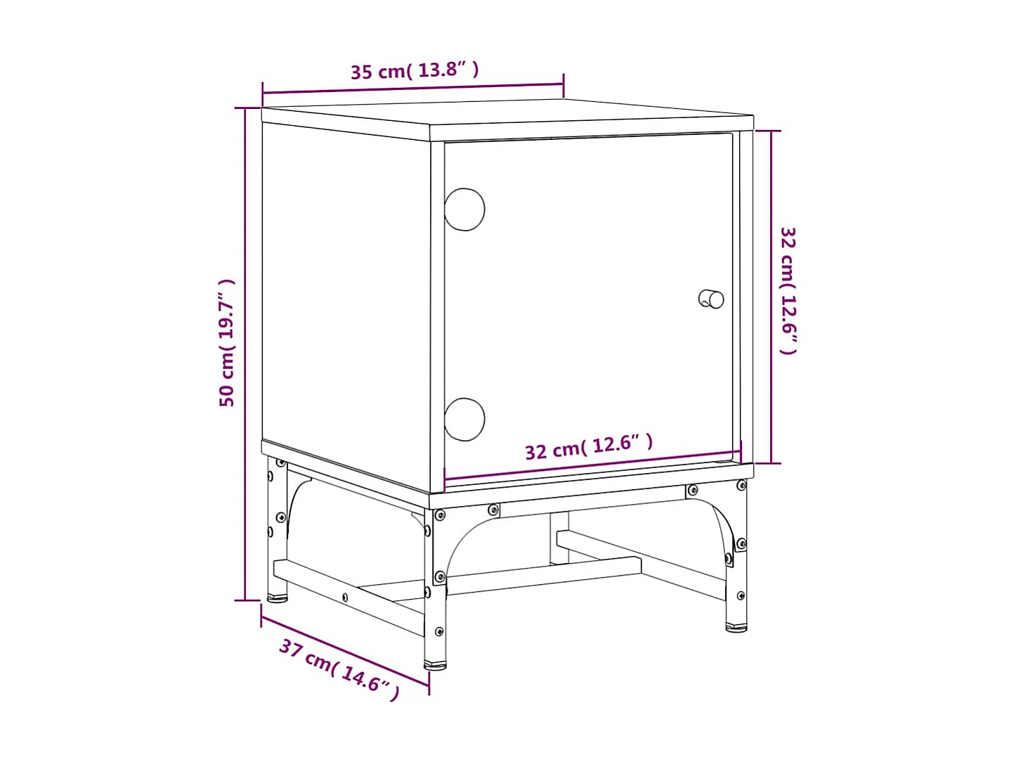 Nachttisch mit Glastür Räuchereiche 35x37x50 cm