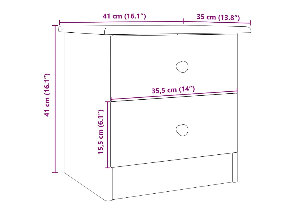 Table de chevet ALTA blanc 41x35x41 cm bois de pin massif