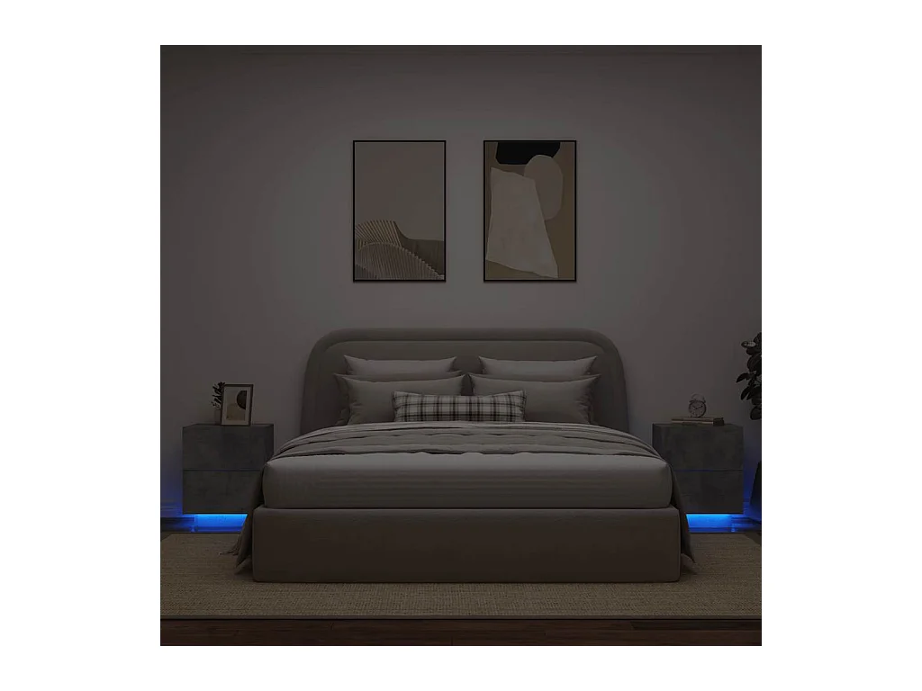 Nachttische mit LED-Leuchten 2 Stk. Betongrau Holzwerkstoff