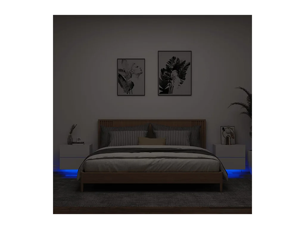 Comodini a Parete con Luci LED 2 pz Bianchi