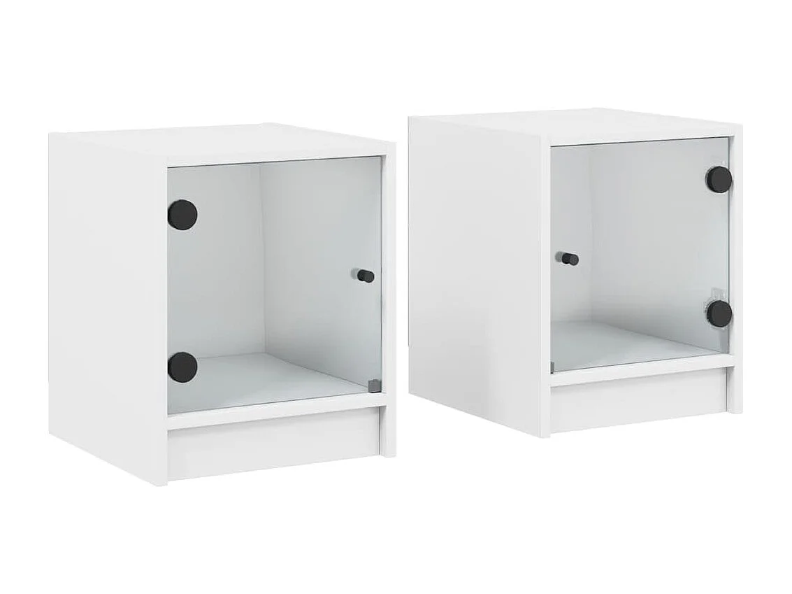 Tables de chevet avec portes en verre 2 pcs blanc 35x37x42 cm