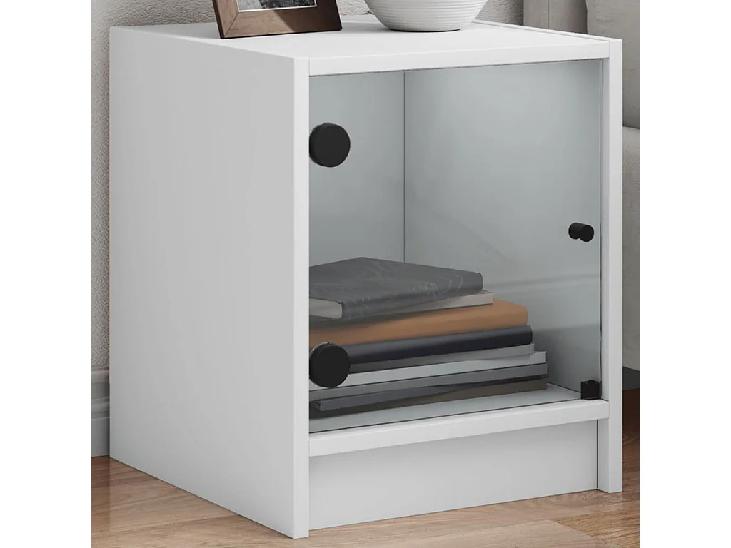 Tables de chevet avec portes en verre 2 pcs blanc 35x37x42 cm
