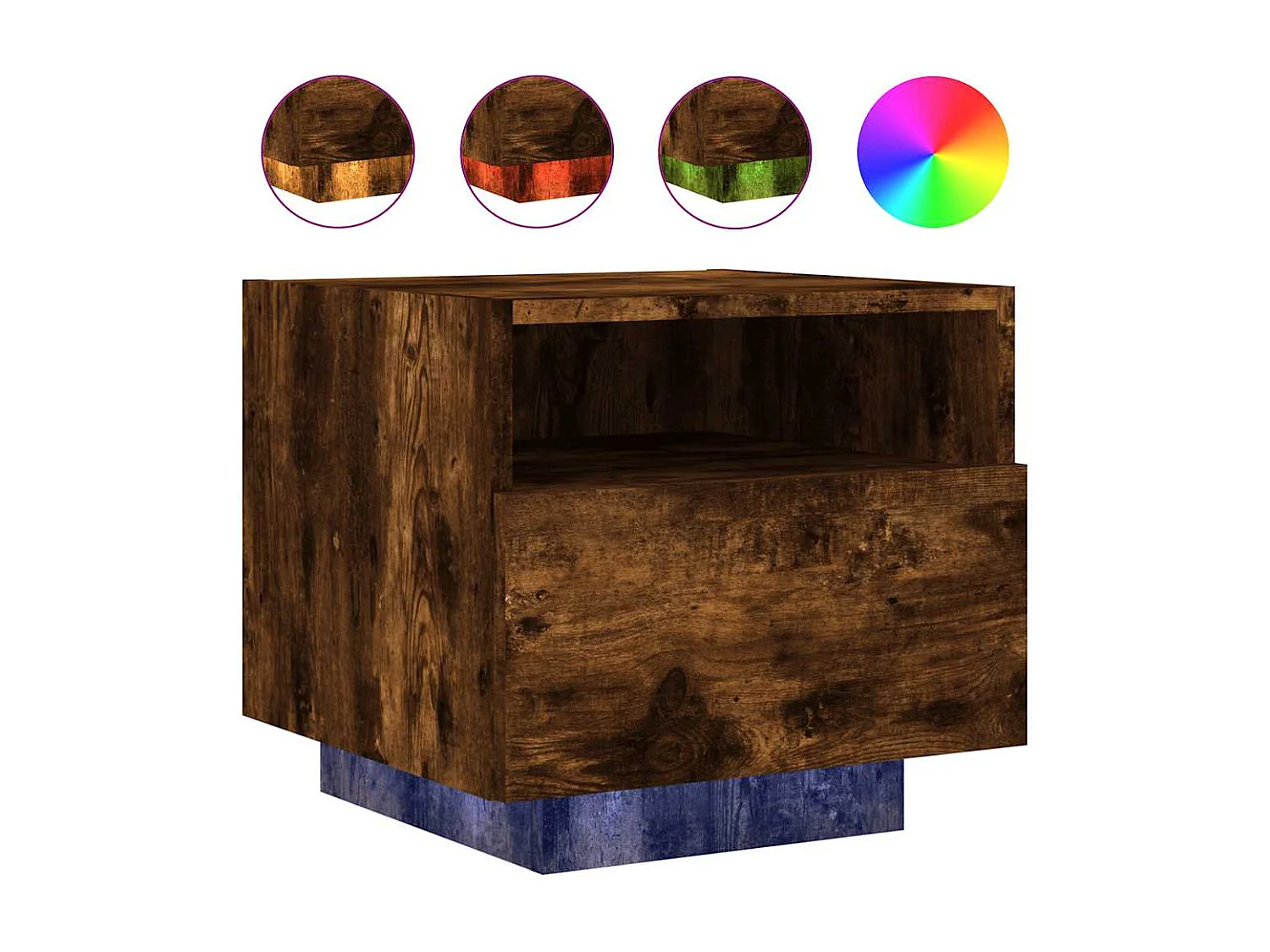 Armoires de chevet avec lumières LED 2 pcs chêne fumé