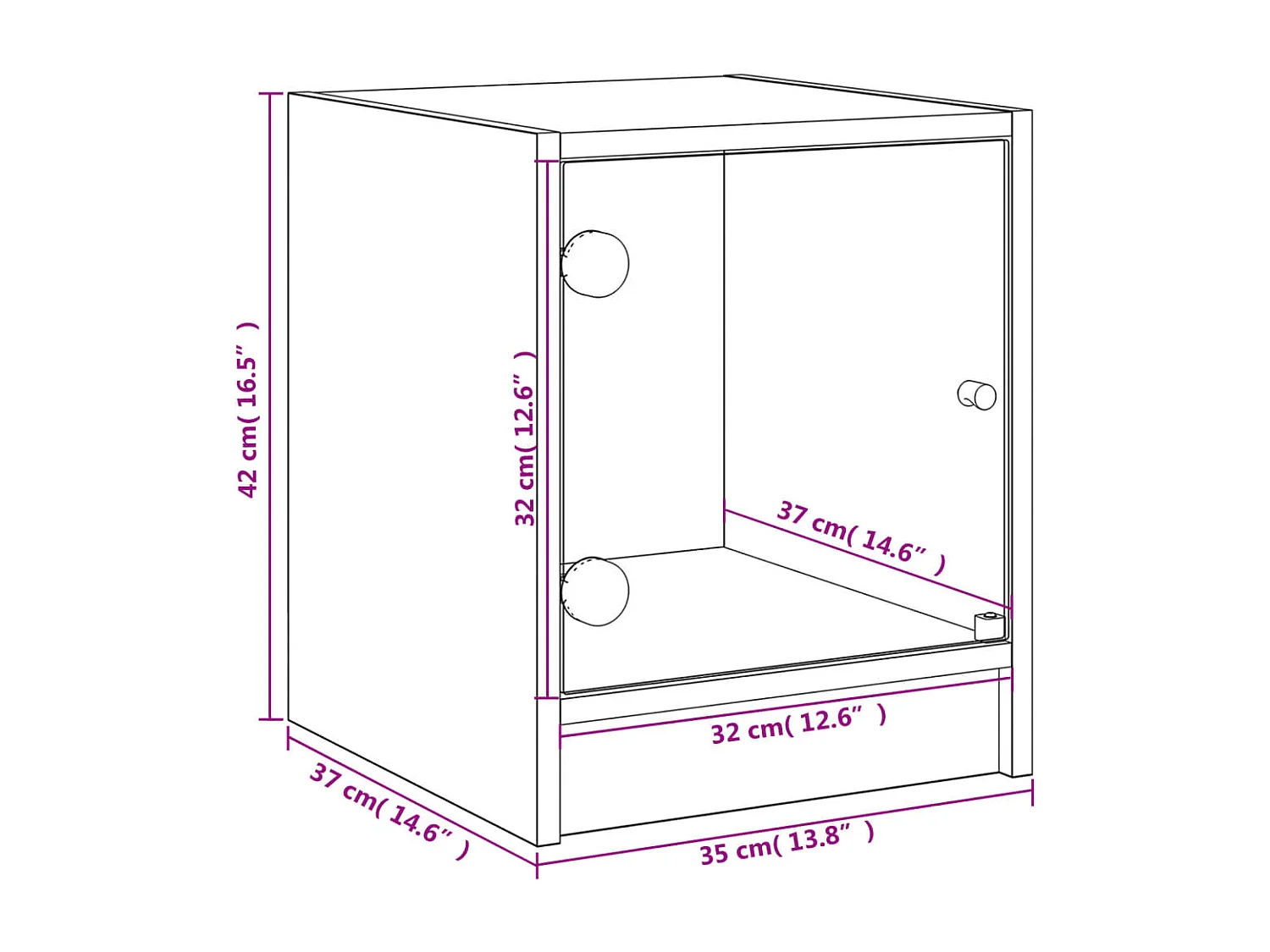 Mesa de cabeceira c/ porta vidro 35x37x42 cm carvalho castanho